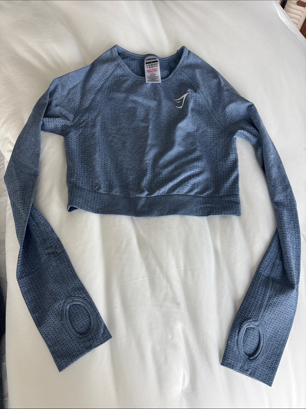 Gymshark Women's Dusty Blue Seamless Cropped Long-Sleeve Sweater